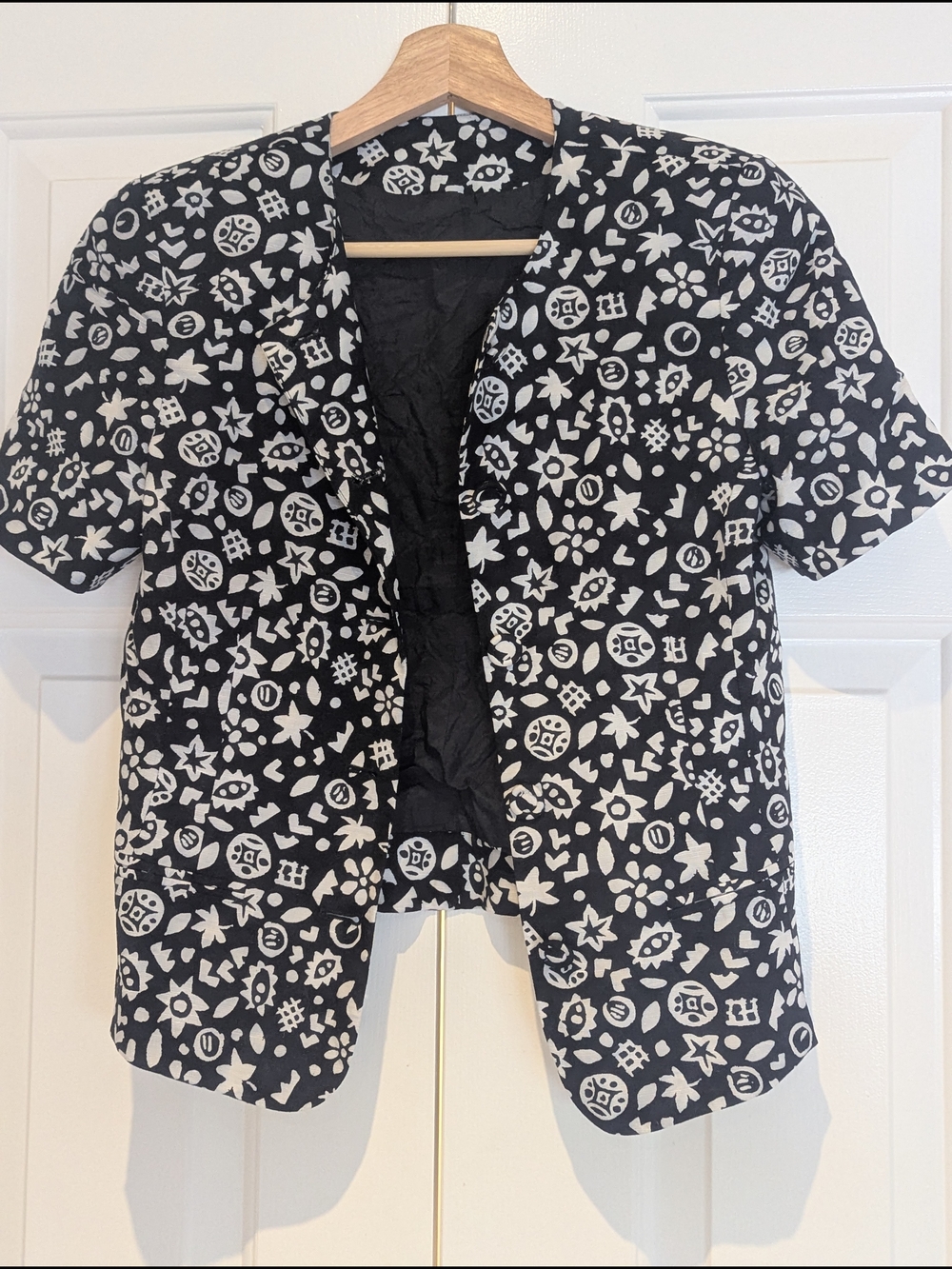 Vintage Michel Rene Black White Short Sleeve Printed Blazer Jacket With Dress
